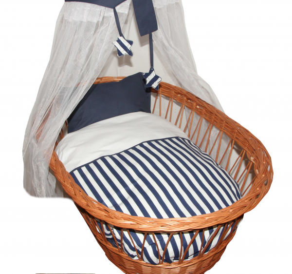Belily-World Bettwäsche Set für Stubenwagen Blau Gestreift (Stubenwagen nicht enthalten), Öko-Tex Baumwolle