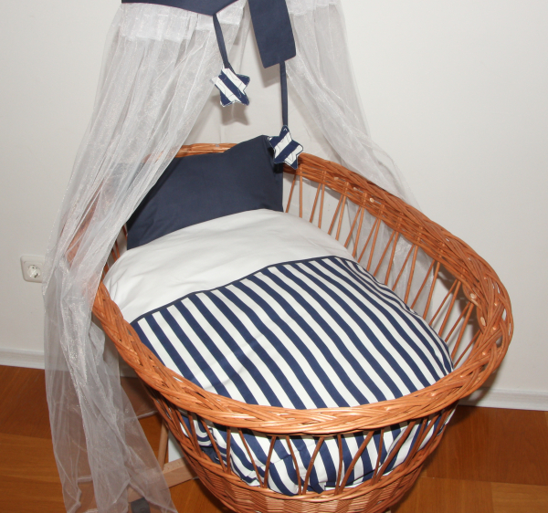 Belily-World Bettwäsche Set für Stubenwagen Blau Gestreift (Stubenwagen nicht enthalten), Öko-Tex Baumwolle